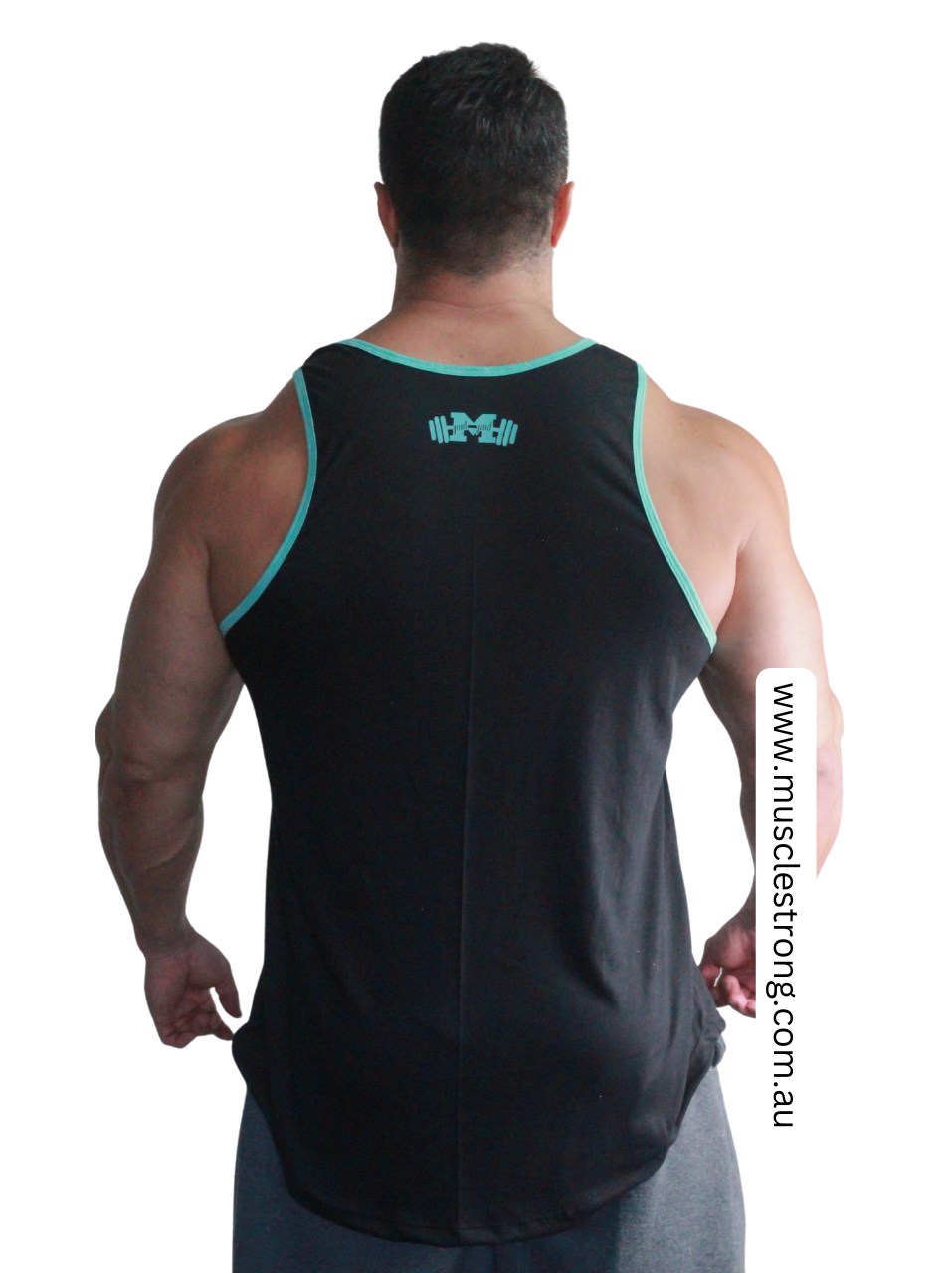 Black Light Blue Muscle Strong Tank Singlet