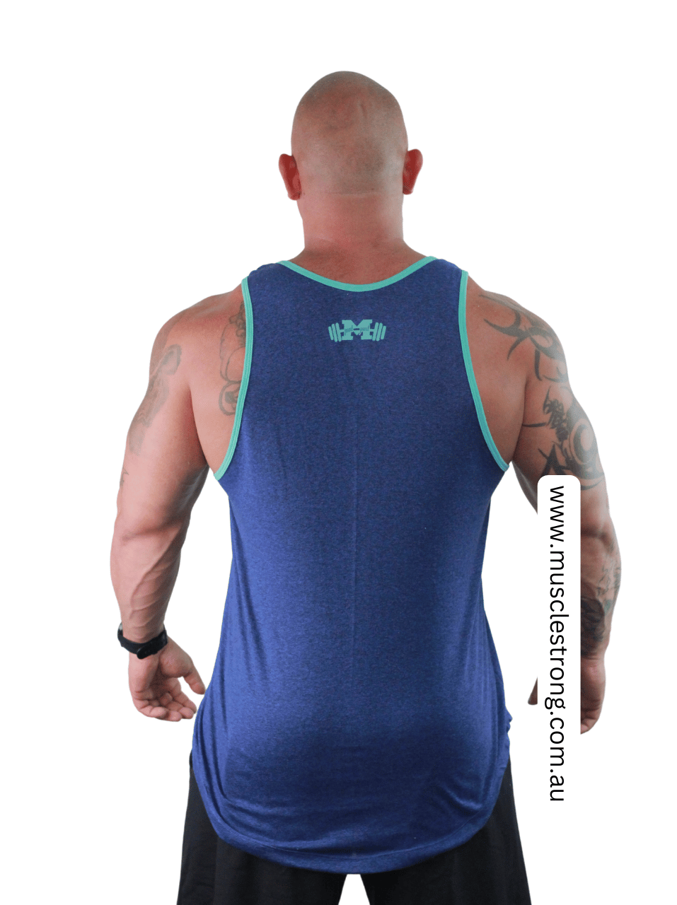 Blue Twin Skull Muscle Strong Tank Singlet