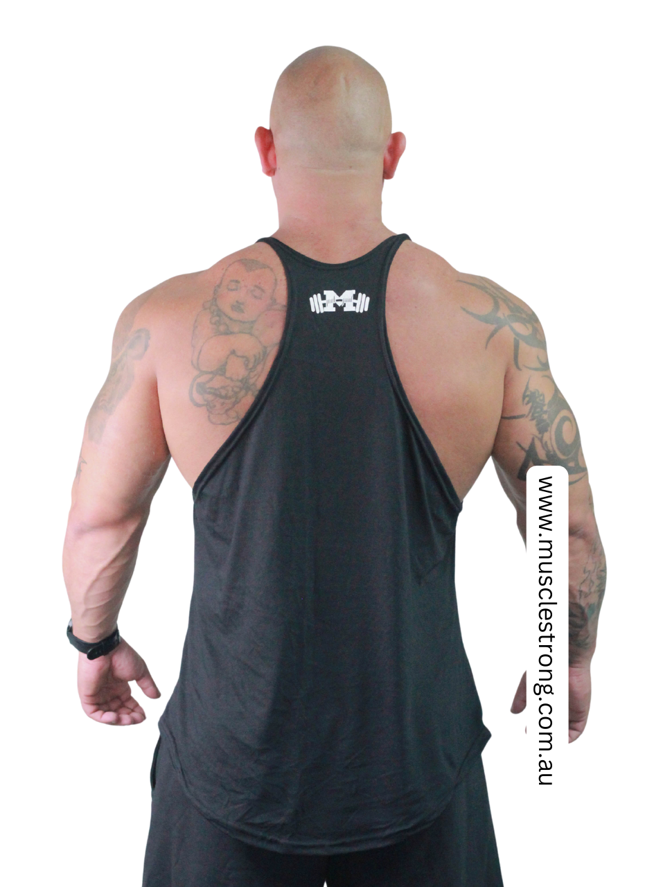 Black With White Muscle Strong Stringer Singlet