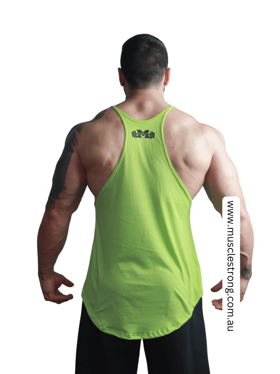 Green Lime Black Muscle Strong Stringer Singlet