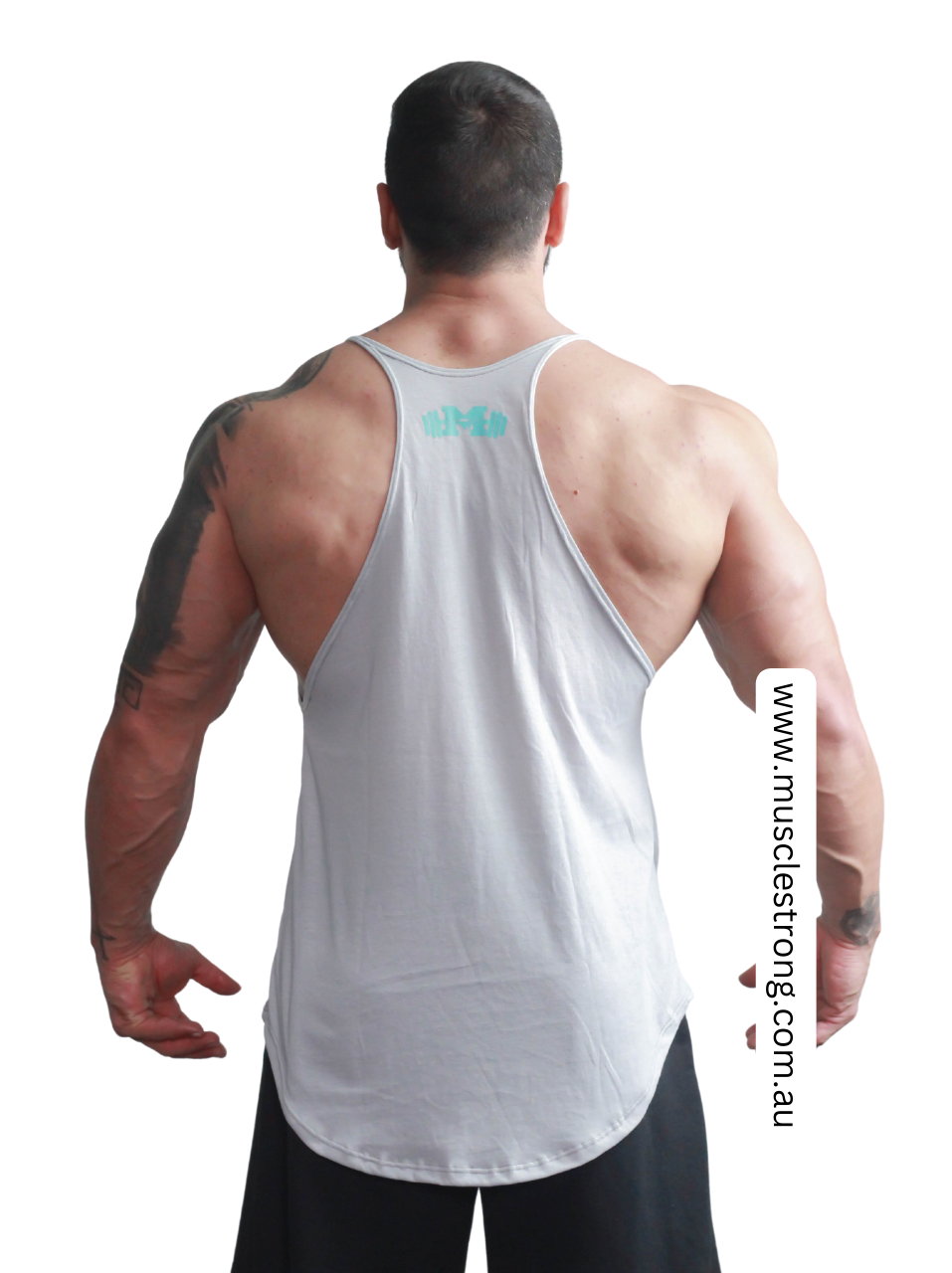 Grey With Aqua Muscle Strong Stringer Singlet