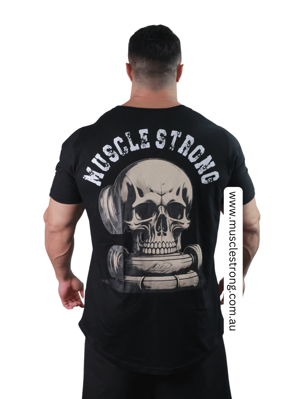 Black Rear Skull Muscle Strong T-Shirt