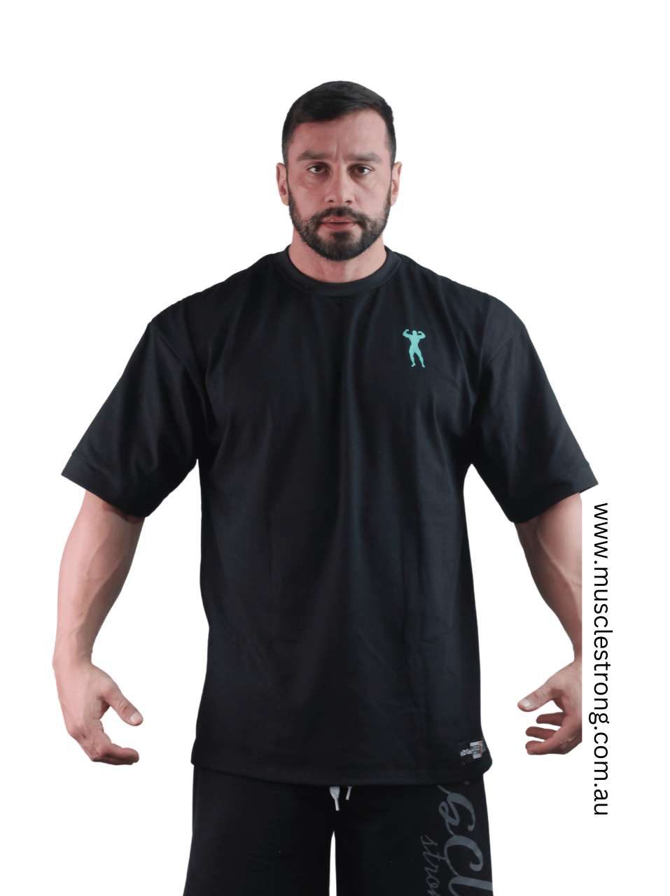 Black with Light Blue Muscle Strong OVERSIZED