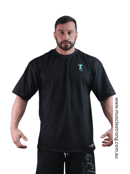 Black with Light Blue Muscle Strong OVERSIZED