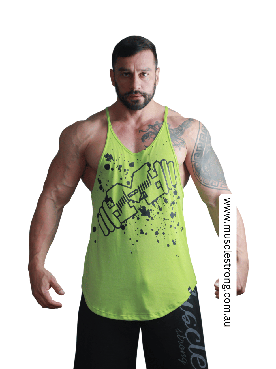 Green Lime Black Muscle Strong Stringer Singlet