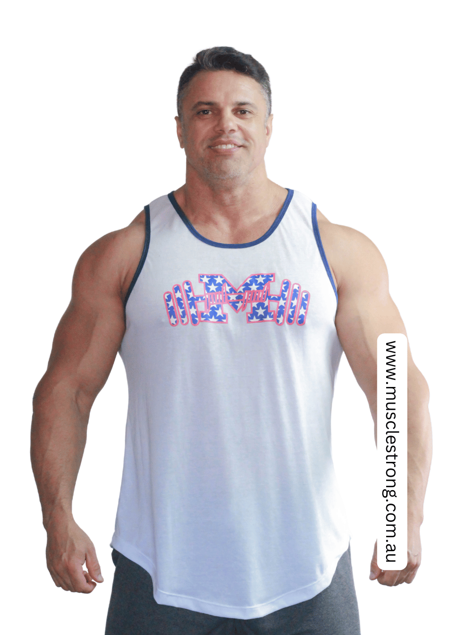 White Blue Stars Muscle Strong Tank Singlet